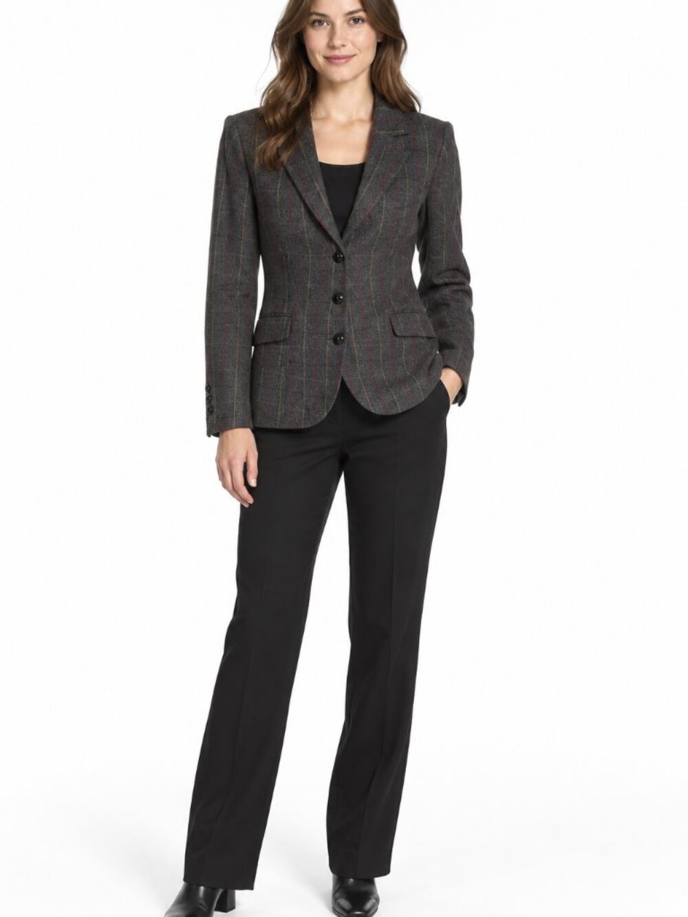 CHIC by Jacob Wool Blend Plaid Blazer Jacket Charcoal Red Size Large